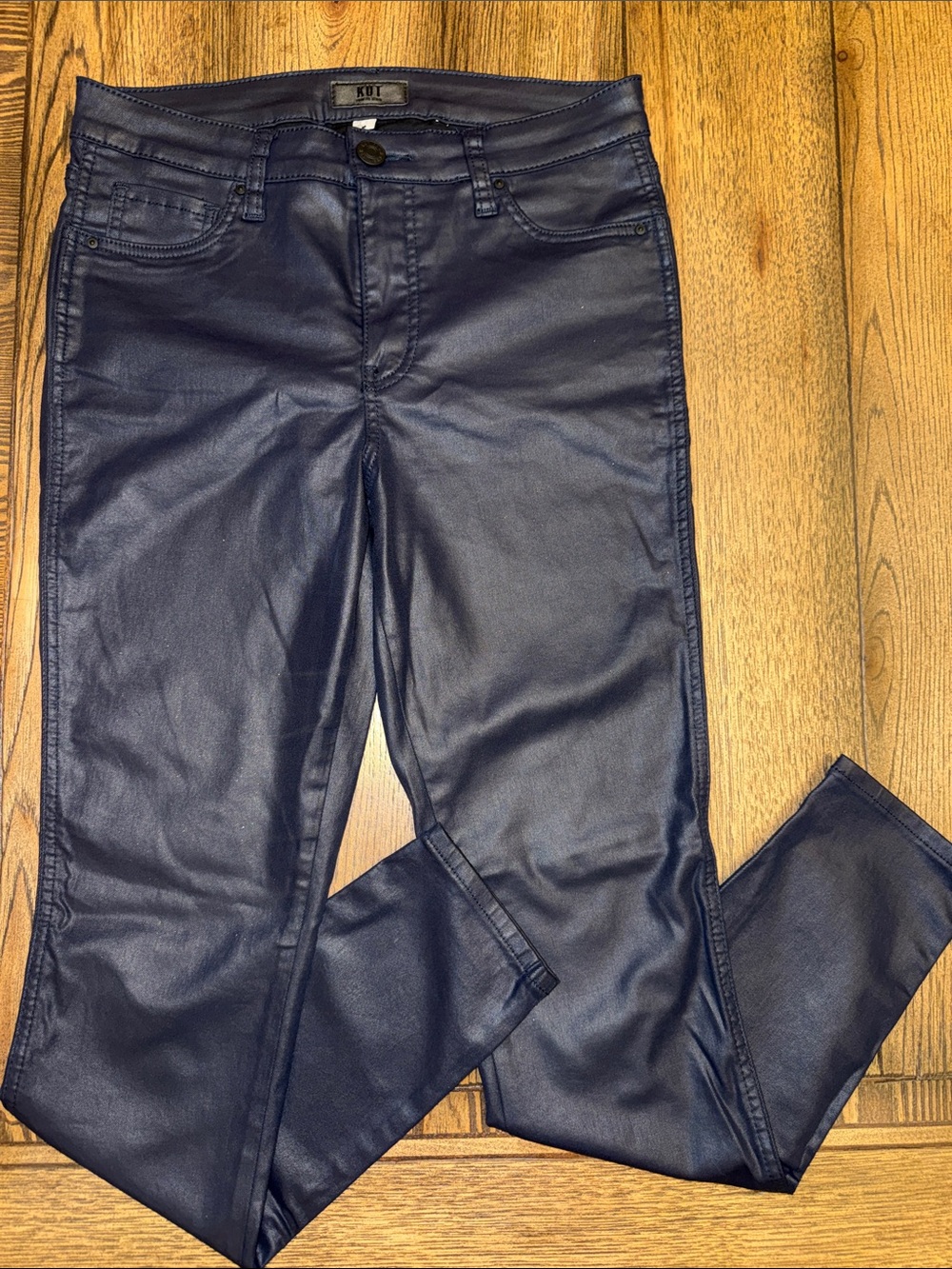 Kut from the Kloth Mia High Rise Fab Ab Toothpick Skinny Coated Jeans - Navy